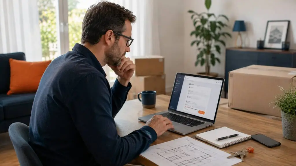 Professional bereidt een voorstel voor Verhuiswereld voor via een online platform